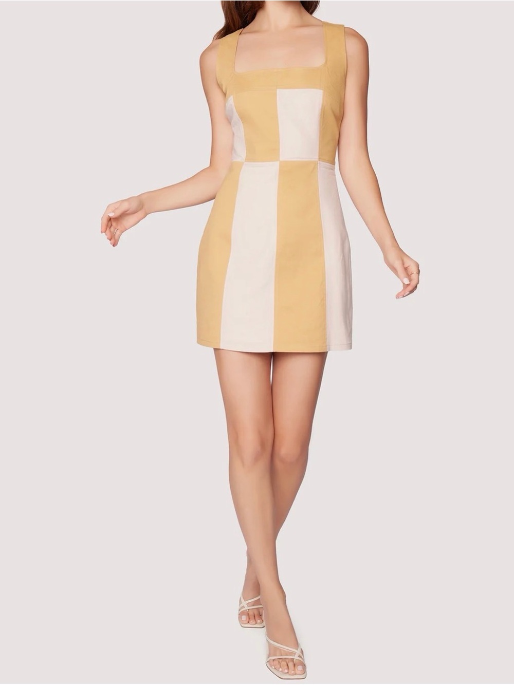 Lost + Wander La Crème Mini Dress Striped Colorblock in Mustard / Tan and Cream